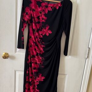 Ralph Lauren Black Long-Sleeve Dress with Fuchsia Floral Print